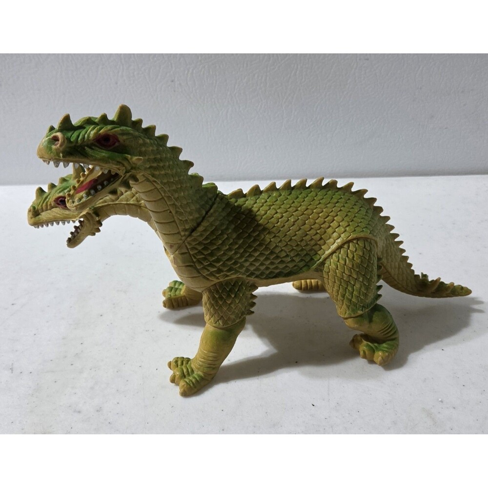 VINTAGE Imperial Double Headed Dragon 1984 Green & Yellow Toy Dinosaur Monster